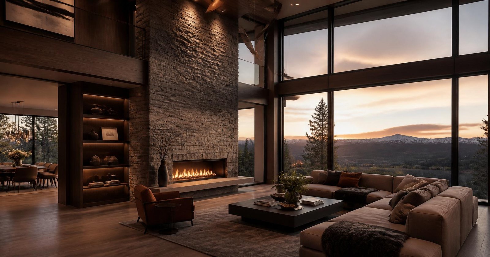 Great room custom home with mountain view